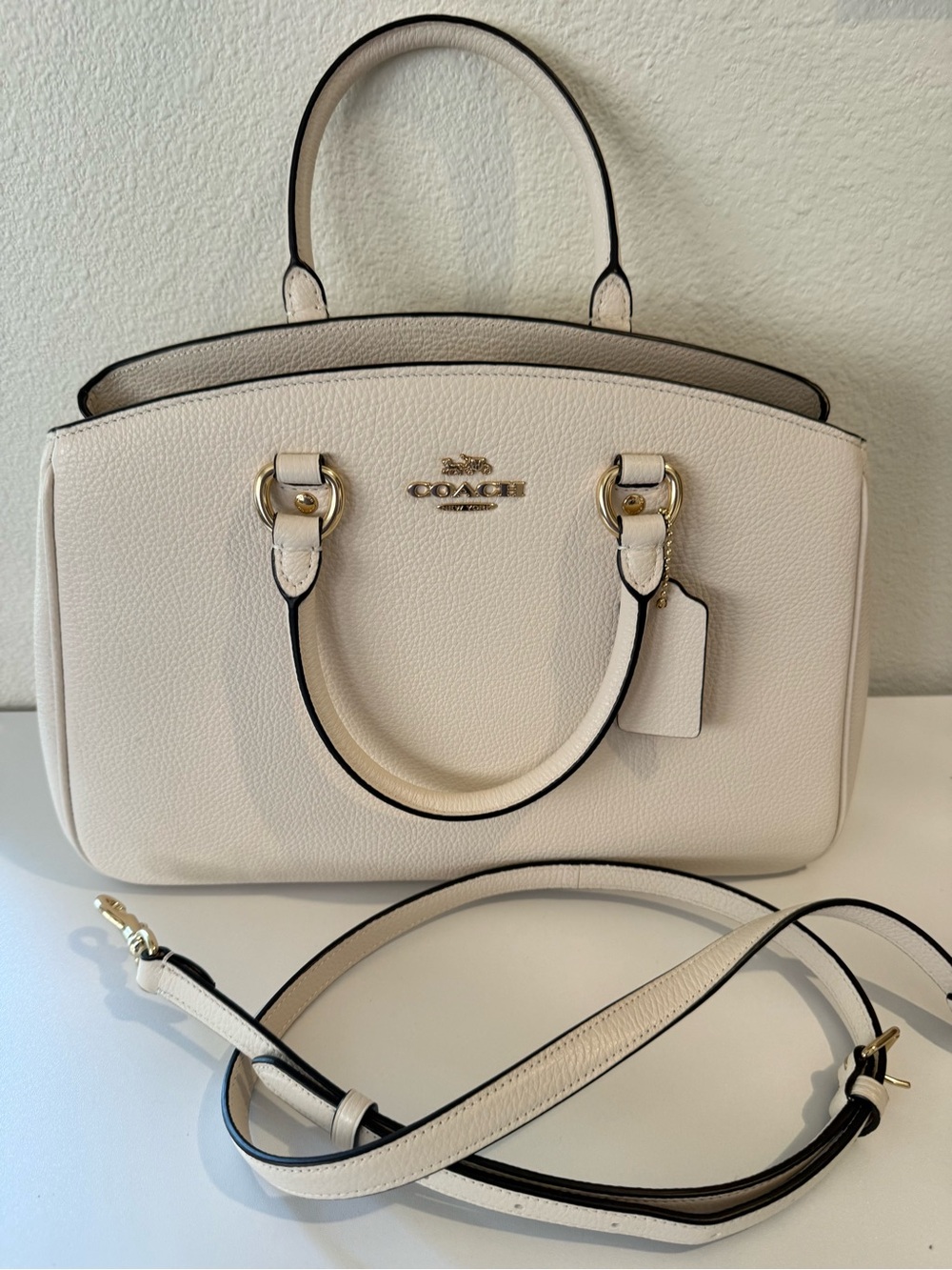 Coach Chalk Savannah Leather Satchel with Gold Hardware